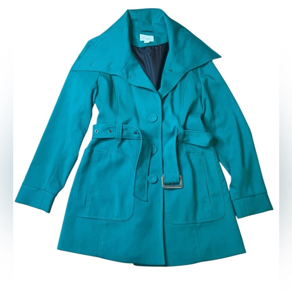 Latte by Coffeeshop Teal Belted Trench Coat - Size Medium - EUC